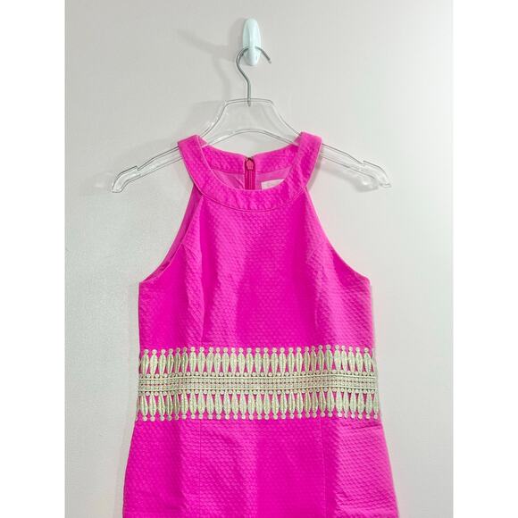 Lilly Pulitzer Ashlyn Hot Pink Magenta Gold Embellished Shift Halter Dress Sz. 0 - Picture 6 of 9